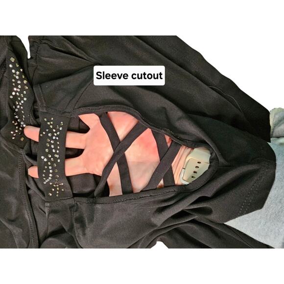 PerSeption Concept Black Blouse Cutout Sleeves Sz L - Picture 3 of 9